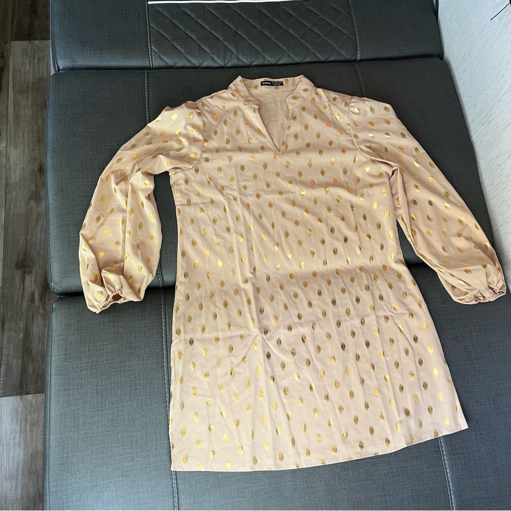 Elegant Polka Dot Notched V Neck Long Sleeve Tunic Dress Blouse modest layer - Picture 15 of 15